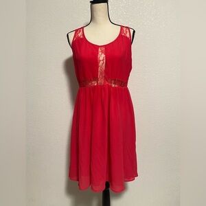 Forever 21 Hot Pink Peekaboo Lace Chiffon Mini Dress